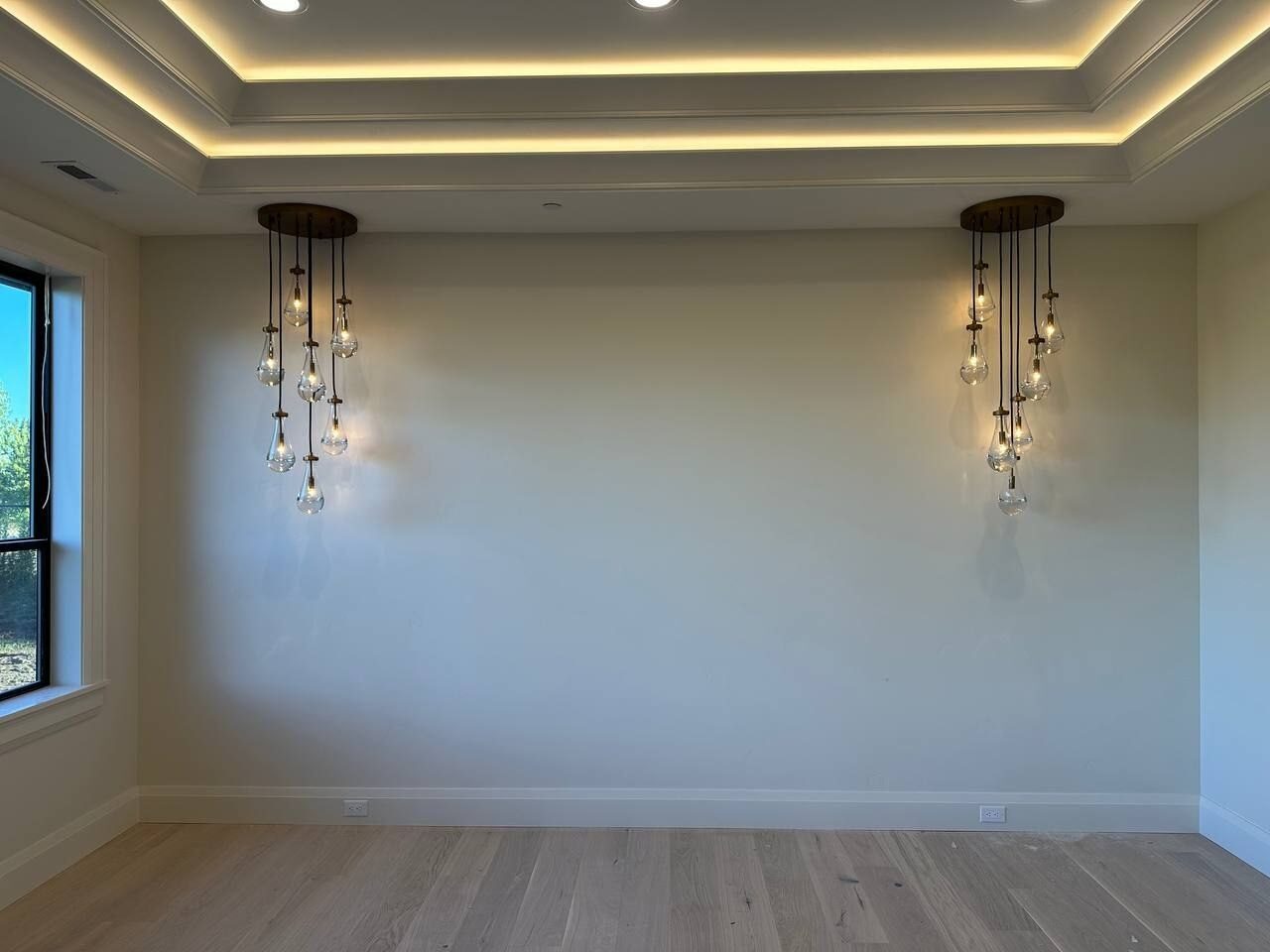 Cove LED lighting and pendant wiring finished in a Clark County WA home